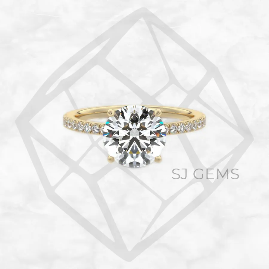 hidden halo pavé | round with 9k yellow gold metal and  shape diamond