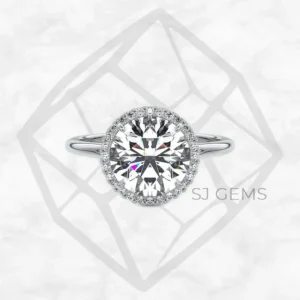 sleek halo round engagement ring by SJ Gems