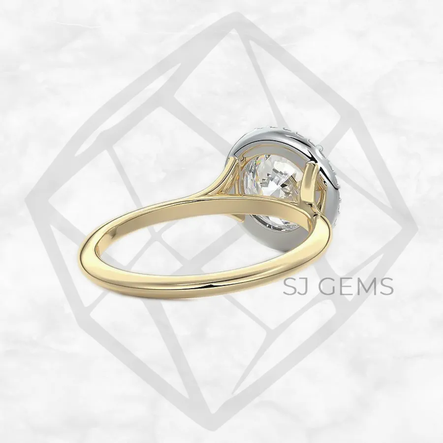 sleek halo | round with 9k yellow gold metal and  shape diamond