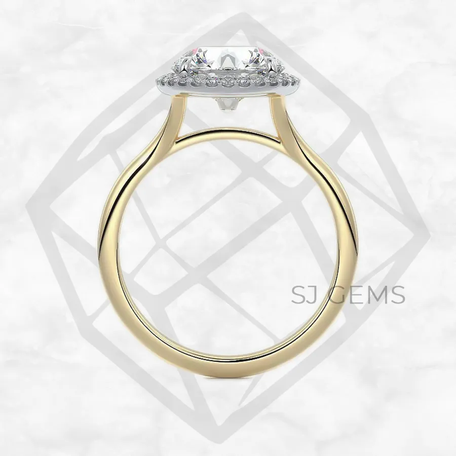 sleek halo | round with 9k yellow gold metal and  shape diamond
