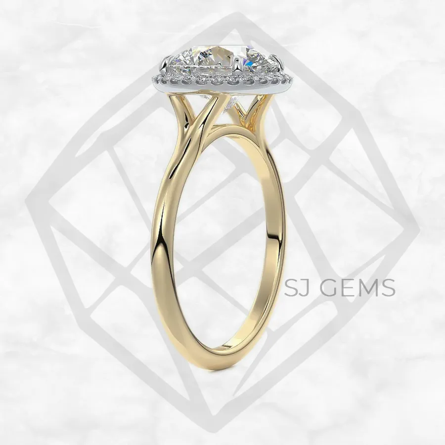 sleek halo | round with 9k yellow gold metal and  shape diamond