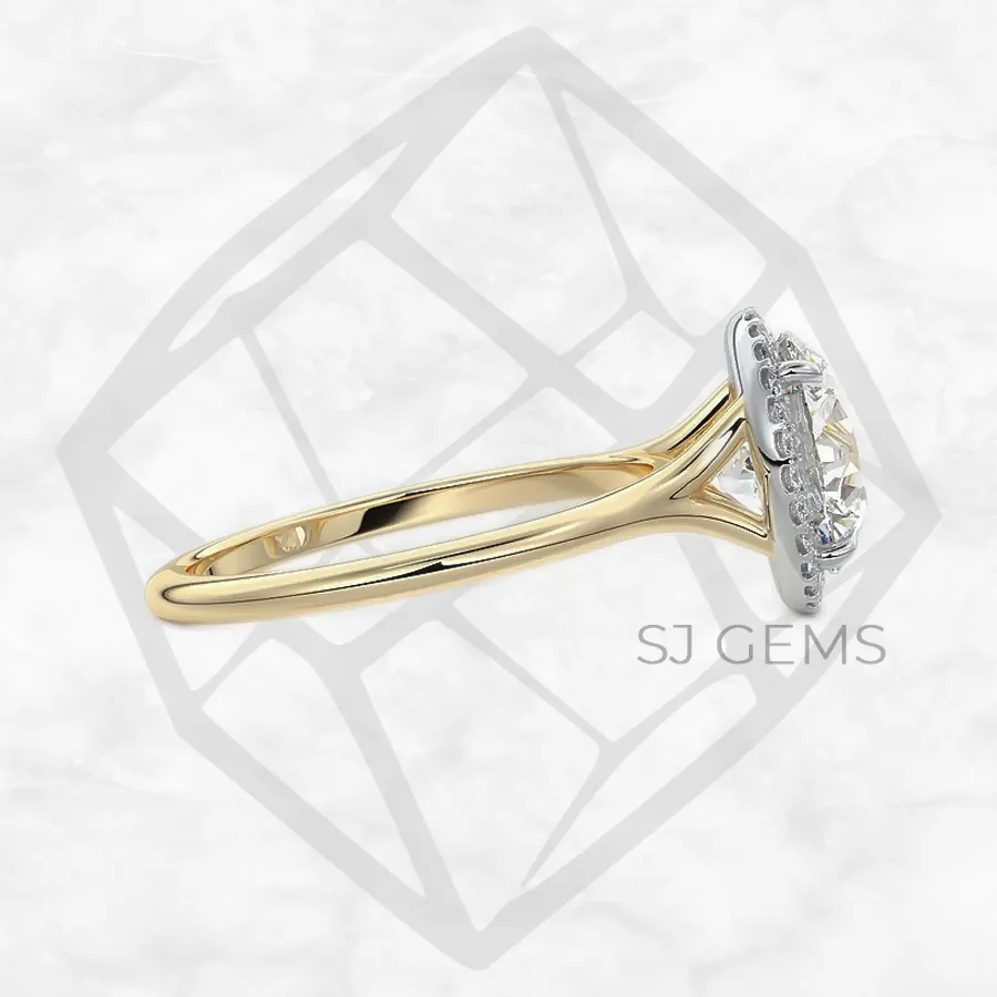 sleek halo | round with 9k yellow gold metal and  shape diamond