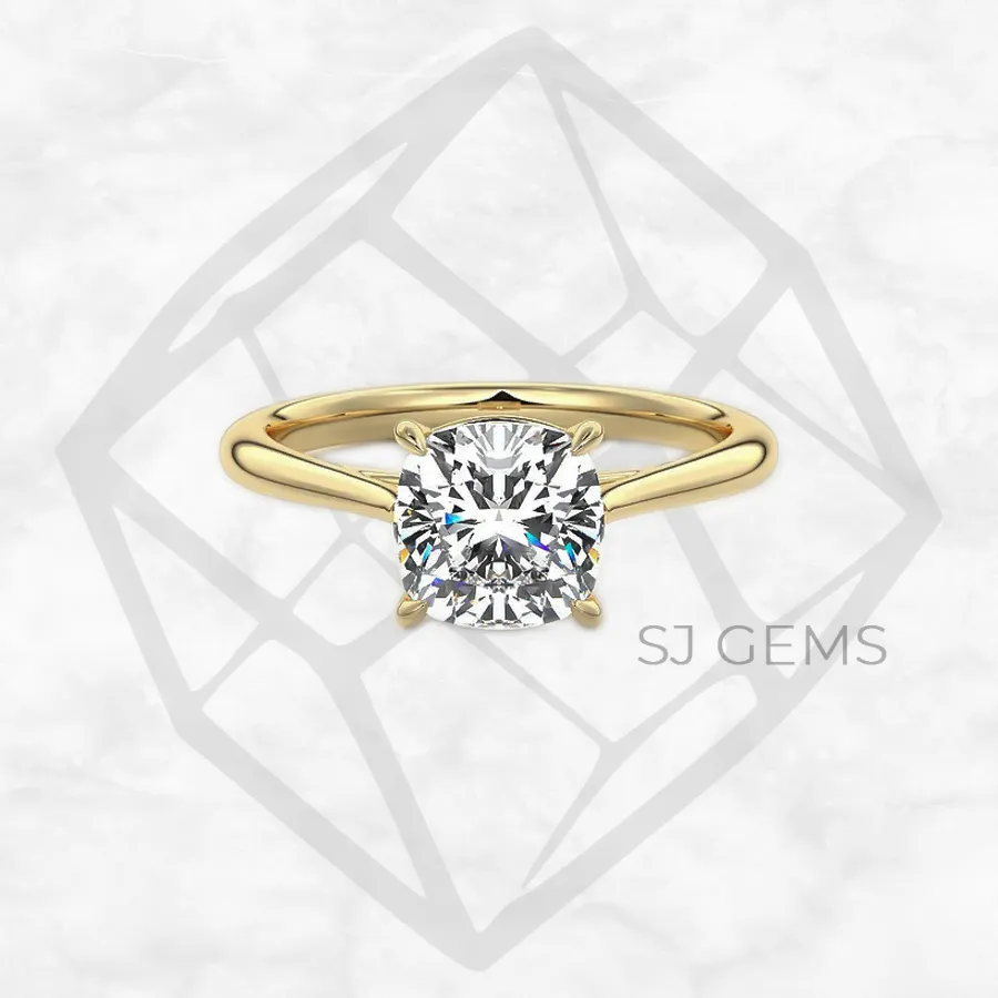 cathedral solitaire | cushion with 9k yellow gold metal and  shape diamond