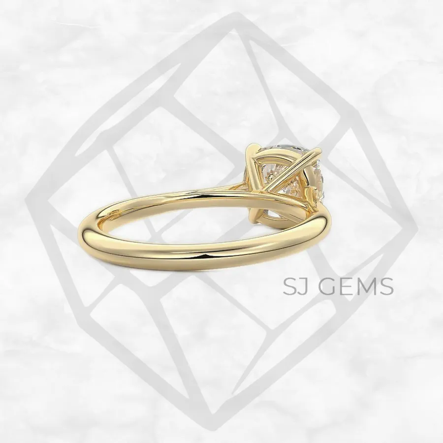 cathedral solitaire | cushion with 9k yellow gold metal and  shape diamond