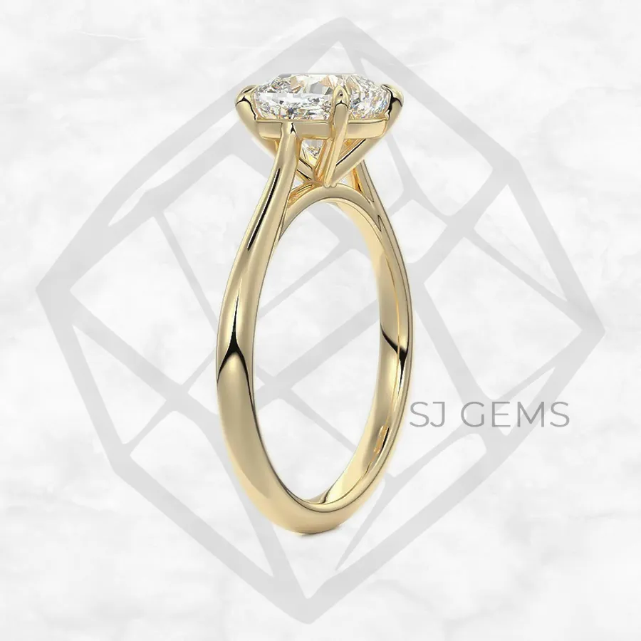 cathedral solitaire | cushion with 9k yellow gold metal and  shape diamond