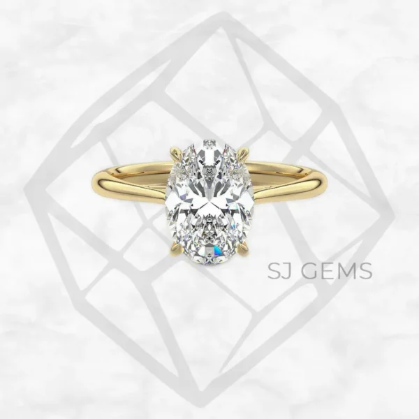 cathedral solitaire | oval with 9k yellow gold metal and  shape diamond