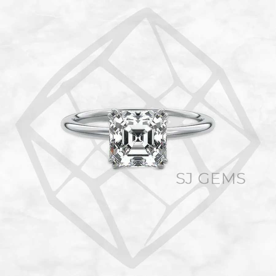double spoon | asscher with 9k white gold metal and  shape diamond