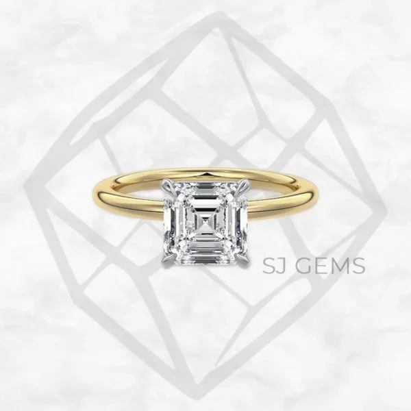 two tone | asscher with 9k yellow gold metal and  shape diamond