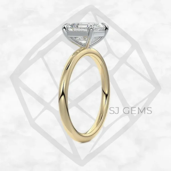 two tone | asscher with 9k yellow gold metal and  shape diamond