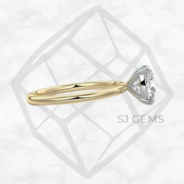 two tone | cushion with 9k yellow gold metal and  shape diamond