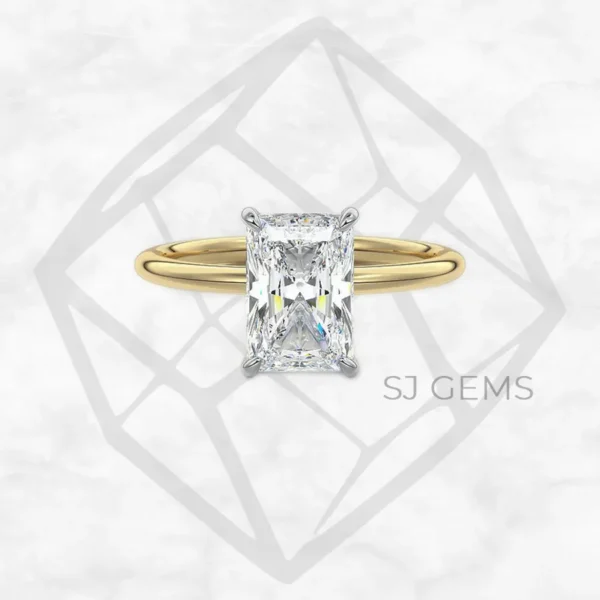 two tone | radiant with 9k yellow gold metal and  shape diamond