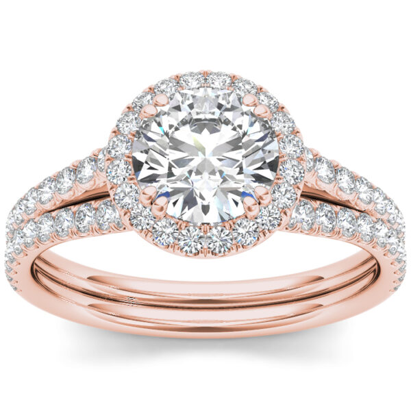 Amelie halo engagement ring in rose gold by SJ Gems