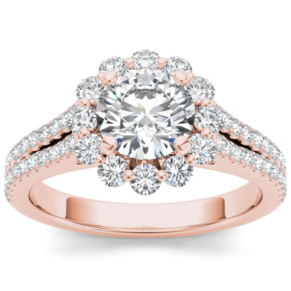 Delphine halo engagement ring in rose gold by SJ Gems