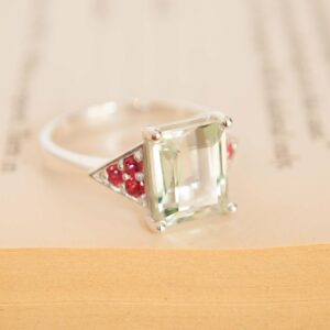 Green Amethyst and Red Sapphire Ring