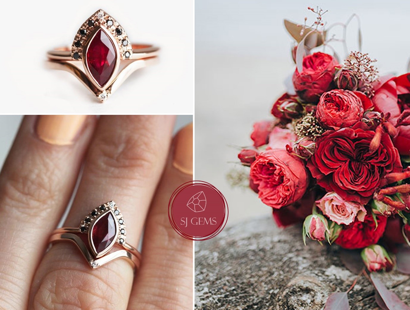 ruby gemstone rings with red flowers