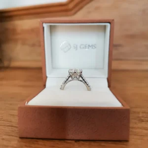 Diamond engagement ring in SJ Gems box